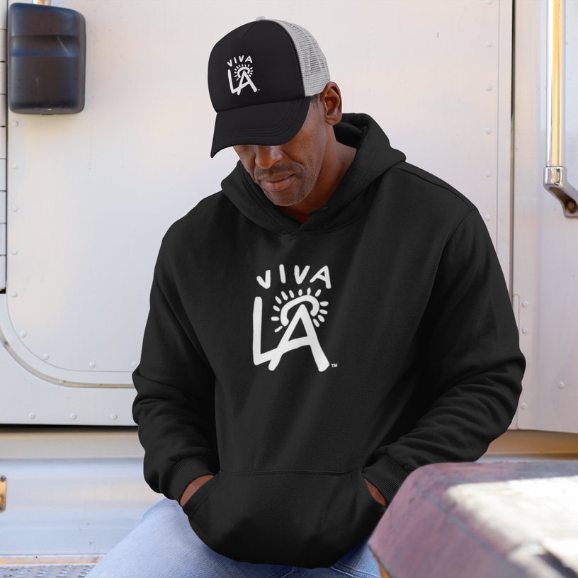 Viva LA Logo Trucker Hat Black White